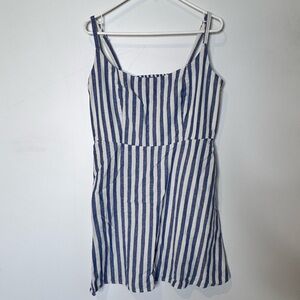 Old Navy Linen Blend Fit and Flare Blue and White Striped Dress Size XL